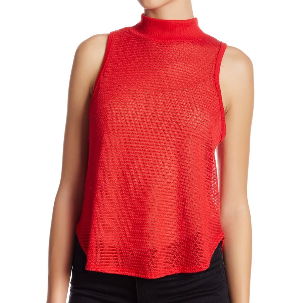 H.I.P. NEW Top Hi-Lo Trapeze Tank Womens L, XL Sheer Knit Net RED